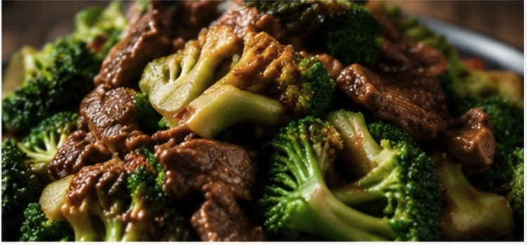 Sliced beef stir-fried with fresh broccoli