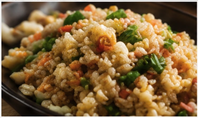 Wok-fried rice with egg and vegetables